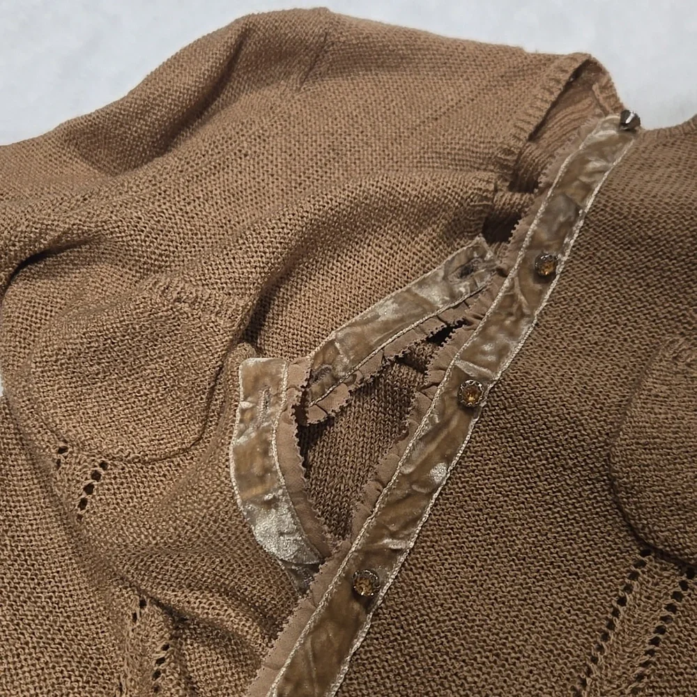 Ann Taylor lightweight three-quarters sleeve tan button down sweater cardigan S
